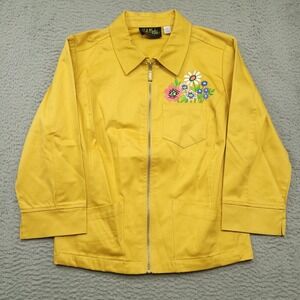 Bob Mackie Wearable Art Women's S Jacket Embroidered Floral Yellow Vintage Zip